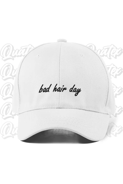 Quatex Bad Hair Day Nakışlı Şapka - Beyaz Renk %100 Pamuk Gabardin Unisex Model Şapka ürün görseli 1