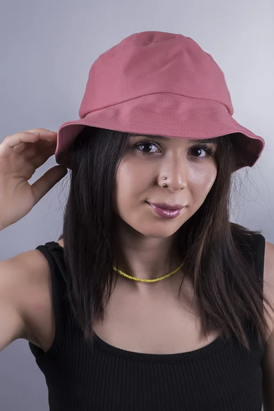 Quatex Bucket Şapka – Pembe %100 Pamuk Gabardin Unisex Model ürün görseli 1