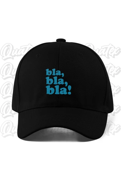 Quatex Bla Bla Bla Nakışlı Şapka - Siyah Renk %100 Pamuk Gabardin Unisex Model Şapka ürün görseli 1