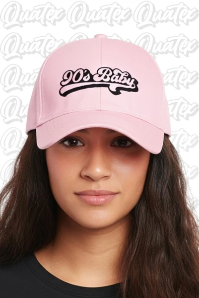 Quatex 90's Baby Nakışlı Şapka – Pembe %100 Pamuk Gabardin Unisex Model ürün görseli 1