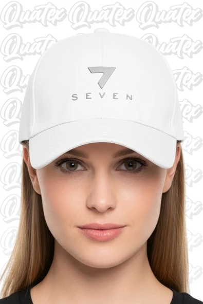 Quatex Seven Nakışlı Şapka – Beyaz %100 Pamuk Gabardin Unisex Model ürün görseli 1