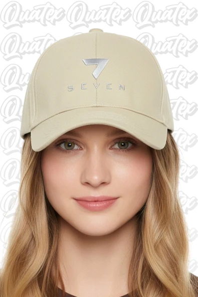 Quatex Seven Nakışlı Şapka – Krem %100 Pamuk Gabardin Unisex Model ürün görseli 1