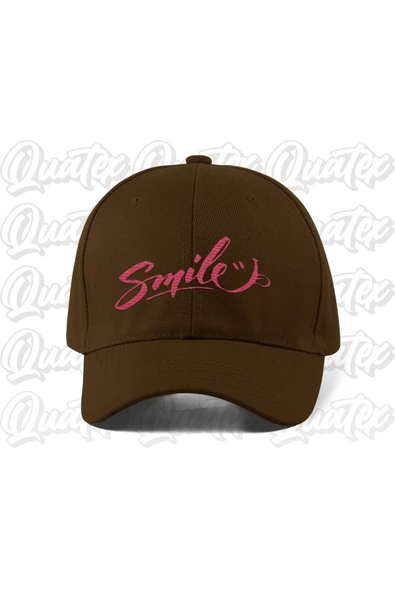 Quatex Smile Nakışlı Şapka - Kahverengi Renk %100 Pamuk Gabardin Unisex Model Şapka ürün görseli 1