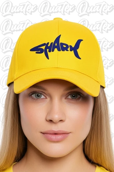 Quatex Shark Nakışlı Şapka – Sarı %100 Pamuk Gabardin Unisex Model ürün görseli 1