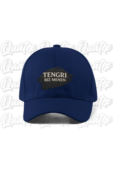 Quatex Tengri Biz Menen Nakışlı Türk Şapka - Lacivert Renk %100 Pamuk Gabardin Unisex Model Şapka ürün görseli 1