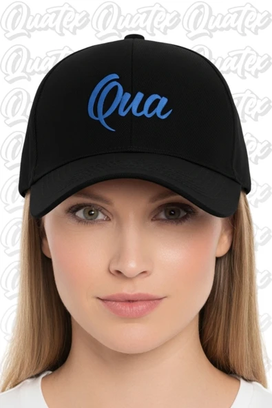Quatex Qua Nakışlı Şapka – Siyah %100 Pamuk Gabardin Unisex Model ürün görseli 1