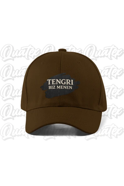Quatex Tengri Biz Menen Nakışlı Türk Şapka - Kahverengi Renk %100 Pamuk Gabardin Unisex Model Şapka ürün görseli 1