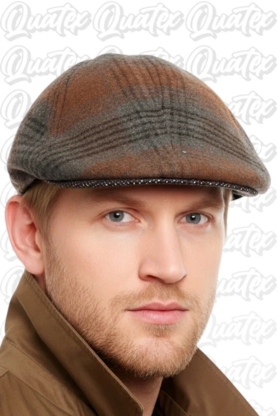 Quatex Kaşe Kışlık Ördek Şapka - Kahverengi %100 Kaşe Kumaş Unisex Model ürün görseli 1