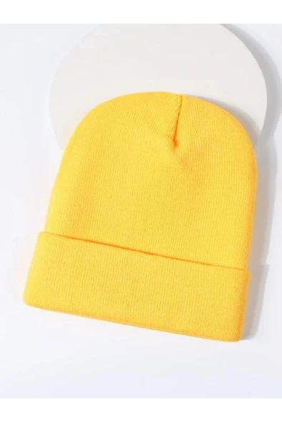 Quatex Sarı Unisex Katlamalı Triko Düz Bere ürün görseli 1