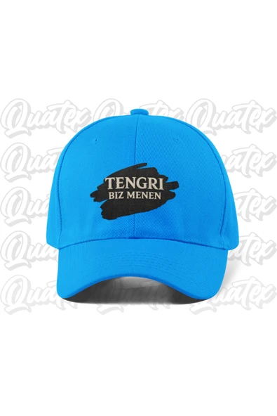 Quatex Tengri Biz Menen Nakışlı Türk Şapka - Mavi Renk %100 Pamuk Gabardin Unisex Model Şapka ürün görseli 1