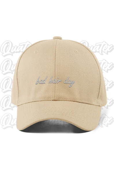 Quatex Bad Hair Day Nakışlı Şapka - Krem Bej Renk %100 Pamuk Gabardin Unisex Model Şapka ürün görseli 1