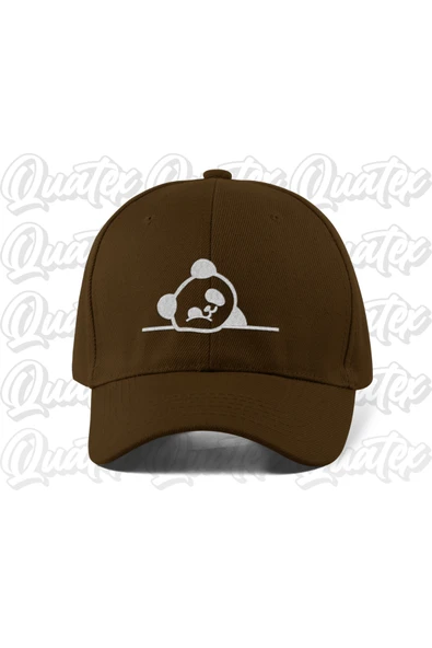 Quatex Panda Nakışlı Şapka - Kahverengi Renk %100 Pamuk Gabardin Unisex Model Şapka ürün görseli 1