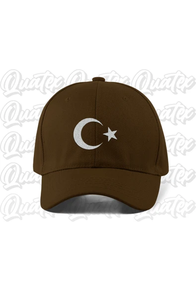 Quatex Ay Yıldız Nakışlı Şapka - Kahverengi Renk %100 Pamuk Gabardin Unisex Model Şapka ürün görseli 1