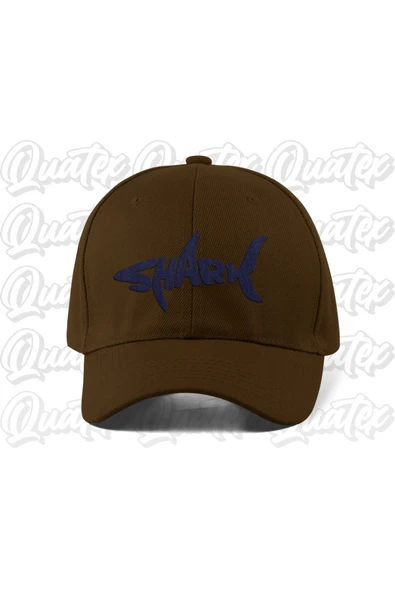 Quatex Shark Nakışlı Şapka - Kahverengi Renk %100 Pamuk Gabardin Unisex Model Şapka ürün görseli 1