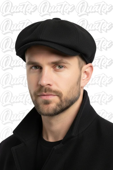 Quatex Kaşe Kasket İngiliz Model Peaky Blinders Siyah %100 Kaşe Arkası Lastikli ürün görseli 1