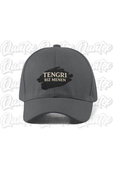 Quatex Tengri Biz Menen Nakışlı Türk Şapka - Gri Renk %100 Pamuk Gabardin Unisex Model Şapka ürün görseli 1