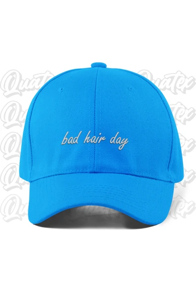 Quatex Bad Hair Day Nakışlı Şapka - Mavi Renk %100 Pamuk Gabardin Unisex Model Şapka ürün görseli 1
