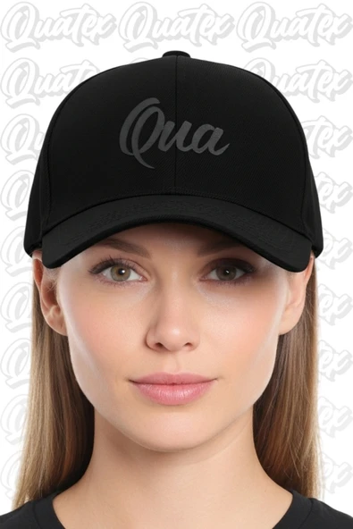 Quatex Qua Nakışlı Şapka – Siyah %100 Pamuk Gabardin Unisex Model ürün görseli 1