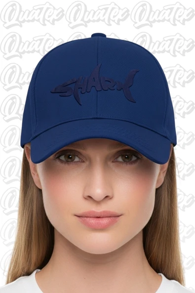 Quatex Shark Nakışlı Şapka – Lacivert %100 Pamuk Gabardin Unisex Model ürün görseli 1