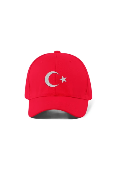 Quatex Ay Yıldız Nakışlı Şapka – Kırmızı %100 Pamuk Gabardin Unisex Model ürün görseli 1