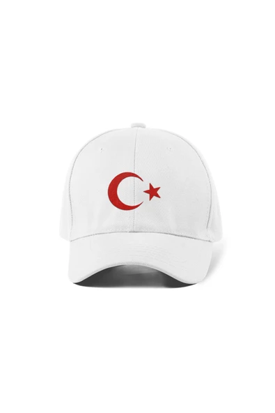 Quatex Ay Yıldız Nakışlı Şapka – Beyaz %100 Pamuk Gabardin Unisex Model ürün görseli 1