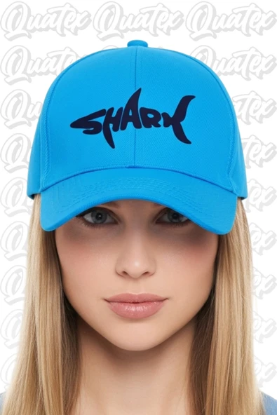 Quatex Shark Nakışlı Şapka – Mavi %100 Pamuk Gabardin Unisex Model ürün görseli 1