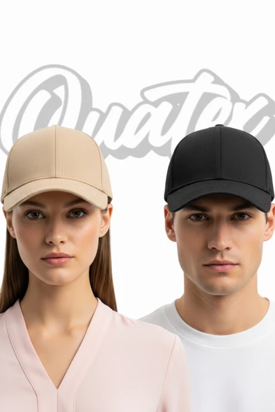 Quatex Basic Şapka 2'li Paket – Siyah - Krem %100 Pamuk Gabardin Unisex Model ürün görseli 1