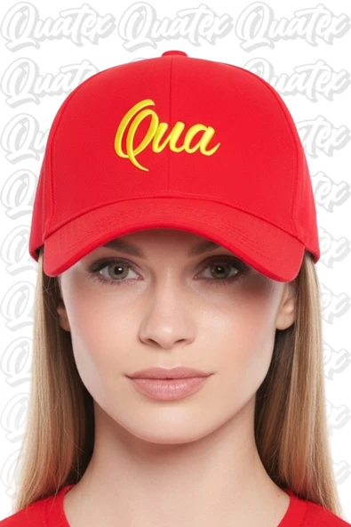 Quatex Qua Nakışlı Şapka – Kırmızı %100 Pamuk Gabardin Unisex Model ürün görseli 1