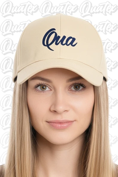 Quatex Qua Nakışlı Şapka – Krem %100 Pamuk Gabardin Unisex Model ürün görseli 1