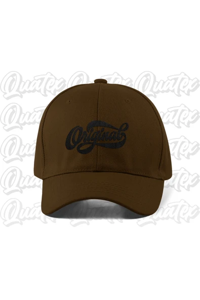 Quatex Original Nakışlı Şapka - Kahverengi Renk %100 Pamuk Gabardin Unisex Model Şapka ürün görseli 1