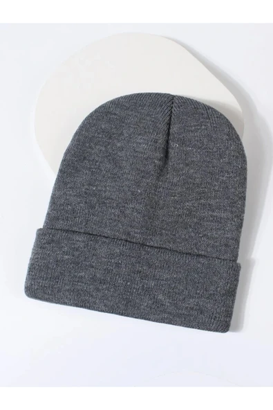 Quatex Gri Unisex Katlamalı Triko Düz Bere ürün görseli 1