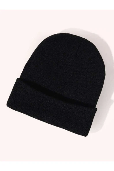 Quatex Siyah Unisex Katlamalı Triko Düz Bere ürün görseli 1