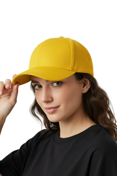 Quatex Basic Şapka - Sarı %100 Pamuk Gabardin Unisex Model - Resim 2