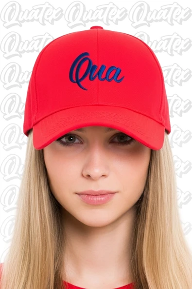 Quatex Qua Nakışlı Şapka – Kırmızı %100 Pamuk Gabardin Unisex Model ürün görseli 1