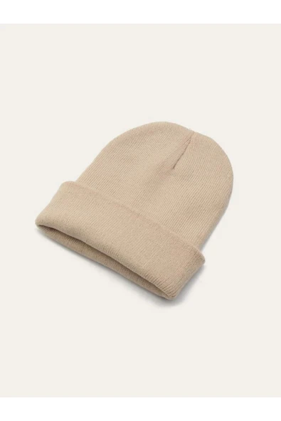 Quatex Krem Unisex Katlamalı Triko Düz Bere ürün görseli 1