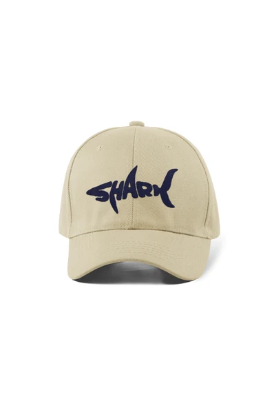 Quatex Shark Nakışlı Şapka – Krem %100 Pamuk Gabardin Unisex Model ürün görseli 1