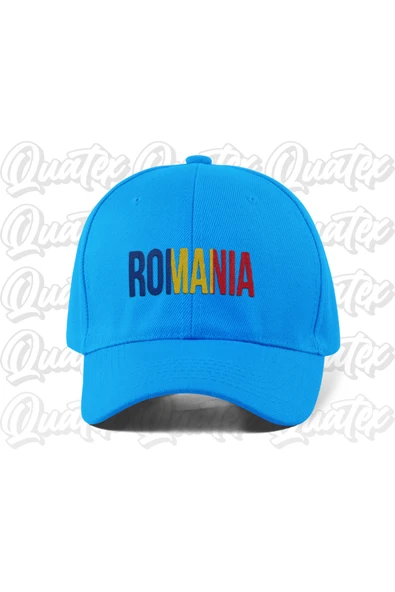 Quatex Romanya Nakışlı Ülke Bayraklı Şapka - Mavi Renk %100 Pamuk Gabardin Unisex Model Şapka ürün görseli 1