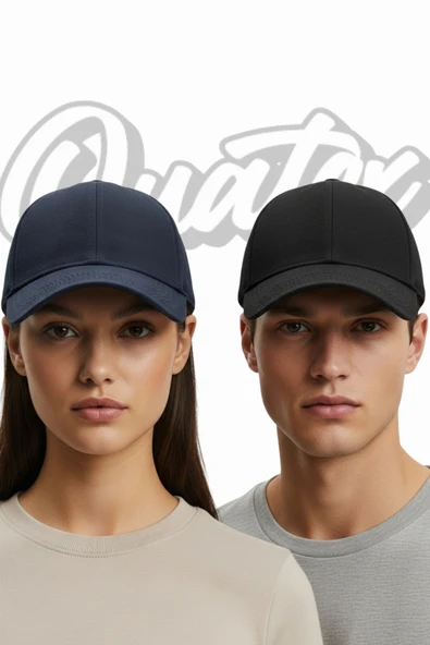 Quatex Basic Şapka 2'li Paket – Siyah - Lacivert %100 Pamuk Gabardin Unisex Model ürün görseli 1