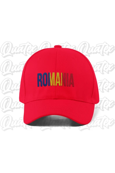 Quatex Romanya Nakışlı Ülke Bayraklı Şapka - Kırmızı Renk %100 Pamuk Gabardin Unisex Model Şapka ürün görseli 1