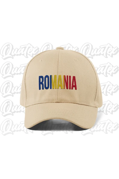 Quatex Romanya Nakışlı Ülke Bayraklı Şapka - Krem Bej Renk %100 Pamuk Gabardin Unisex Model Şapka ürün görseli 1