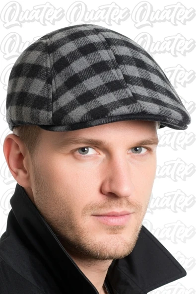 Quatex Kaşe Kışlık Ördek Şapka - Gri %100 Kaşe Kumaş Unisex Model ürün görseli 1