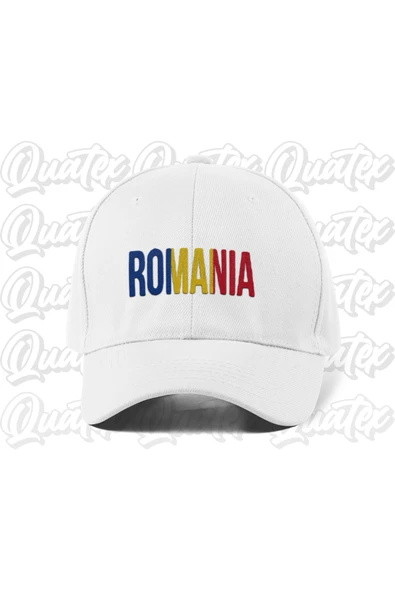 Quatex Romanya Nakışlı Ülke Bayraklı Şapka - Beyaz Renk %100 Pamuk Gabardin Unisex Model Şapka ürün görseli 1