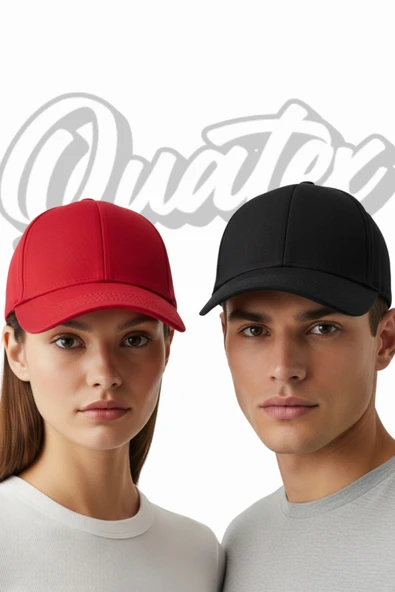 Quatex Basic Şapka 2'li Paket – Siyah - Kırmızı %100 Pamuk Gabardin Unisex Model ürün görseli 1
