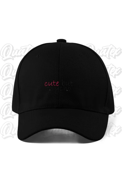Quatex Cute But Psycho Nakışlı Şapka - Siyah Renk %100 Pamuk Gabardin Unisex Model Şapka ürün görseli 1