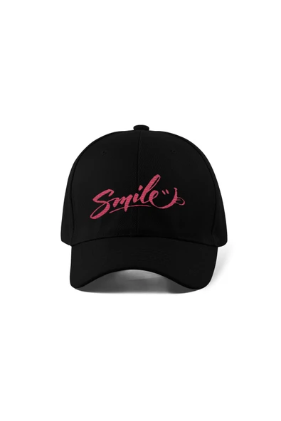 Quatex Smile Nakışlı Şapka – Siyah %100 Pamuk Gabardin Unisex Model ürün görseli 1
