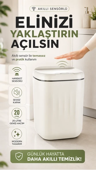 Otomatik Açılıp Kapanan Kapak Sensörlü Çöp Kutusu 20 Litre İç Hacim Geniş Büyük Boy ürün görseli 1