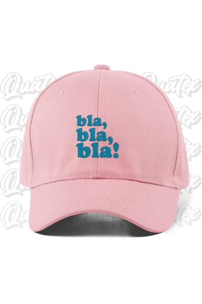 Quatex Bla Bla Bla Nakışlı Şapka - Pembe Renk %100 Pamuk Gabardin Unisex Model Şapka ürün görseli 1