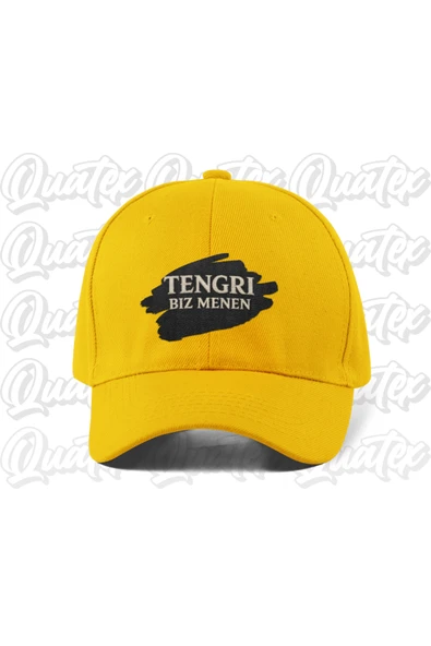 Quatex Tengri Biz Menen Nakışlı Türk Şapka - Sarı Renk %100 Pamuk Gabardin Unisex Model Şapka ürün görseli 1