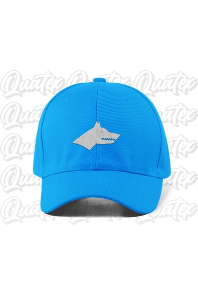 Quatex Bozkurt Nakışlı Türk Şapka - Mavi Renk %100 Pamuk Gabardin Unisex Model Şapka ürün görseli 1