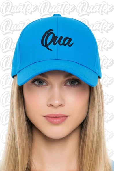 Quatex Qua Nakışlı Şapka – Mavi %100 Pamuk Gabardin Unisex Model ürün görseli 1